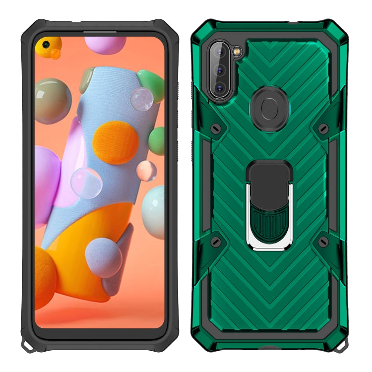 For Samsung Galaxy A11 (US Version) Cool Armor PC + TPU Shockproof Case with 360 Degree Rotation Ring Holder