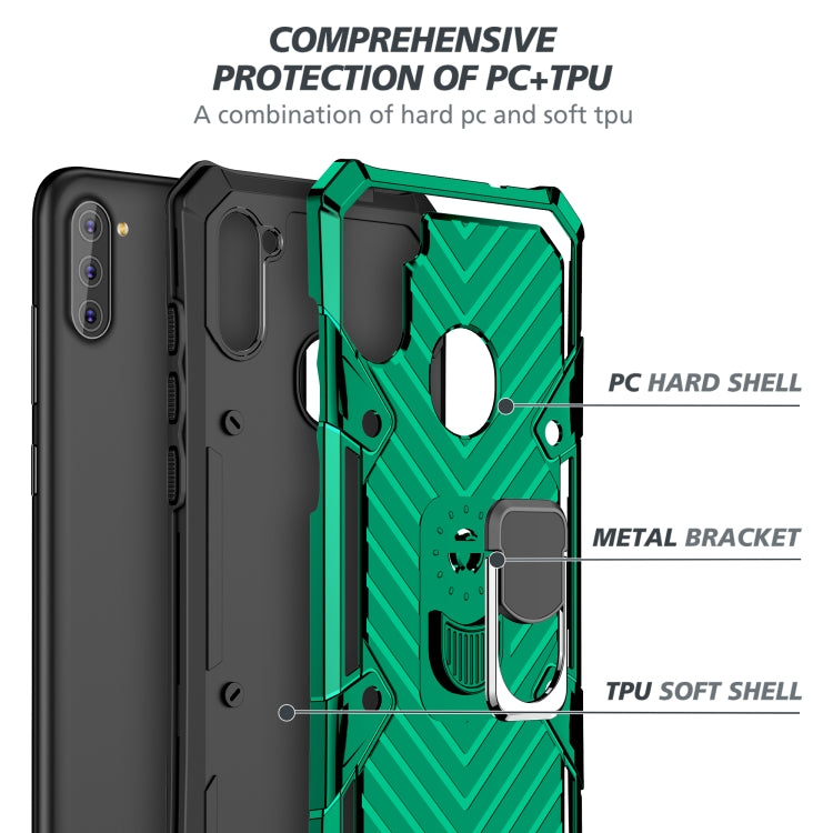 For Samsung Galaxy A11 (US Version) Cool Armor PC + TPU Shockproof Case with 360 Degree Rotation Ring Holder