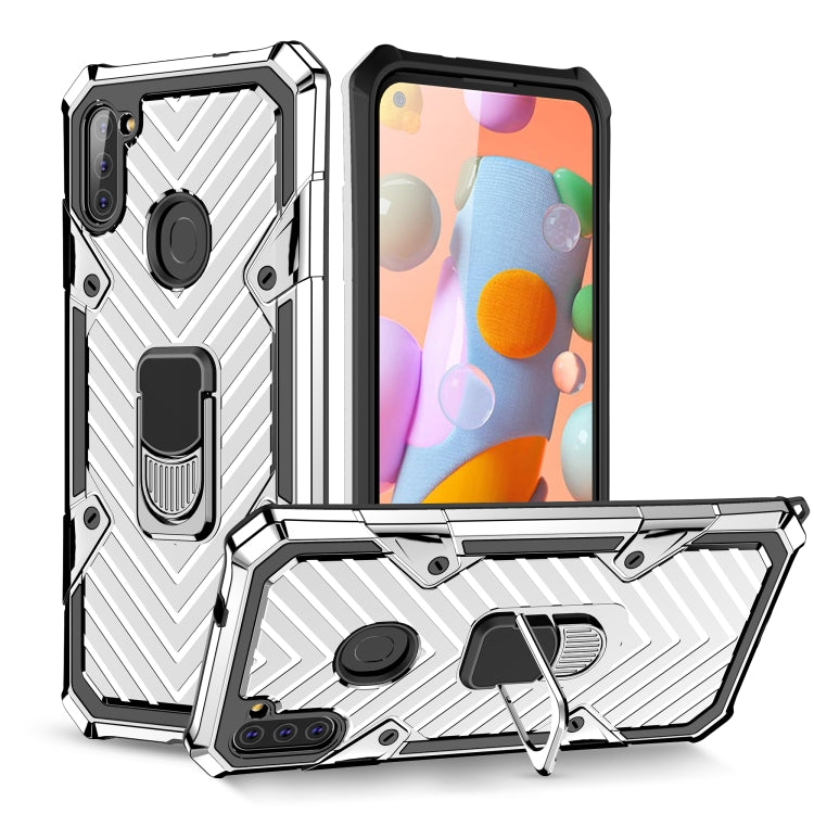 For Samsung Galaxy A11 (US Version) Cool Armor PC + TPU Shockproof Case with 360 Degree Rotation Ring Holder