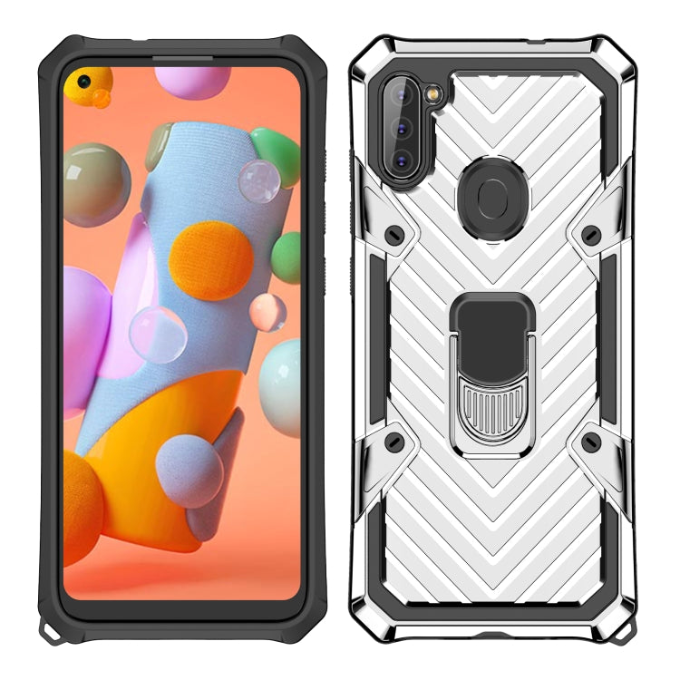 For Samsung Galaxy A11 (US Version) Cool Armor PC + TPU Shockproof Case with 360 Degree Rotation Ring Holder