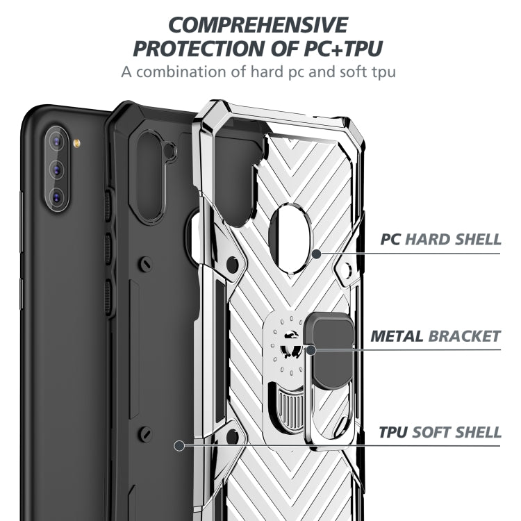 For Samsung Galaxy A11 (US Version) Cool Armor PC + TPU Shockproof Case with 360 Degree Rotation Ring Holder