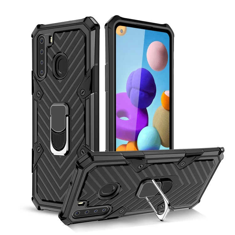 For Samsung Galaxy A21 Cool Armor PC + TPU Shockproof Case with 360 Degree Rotation Ring Holder