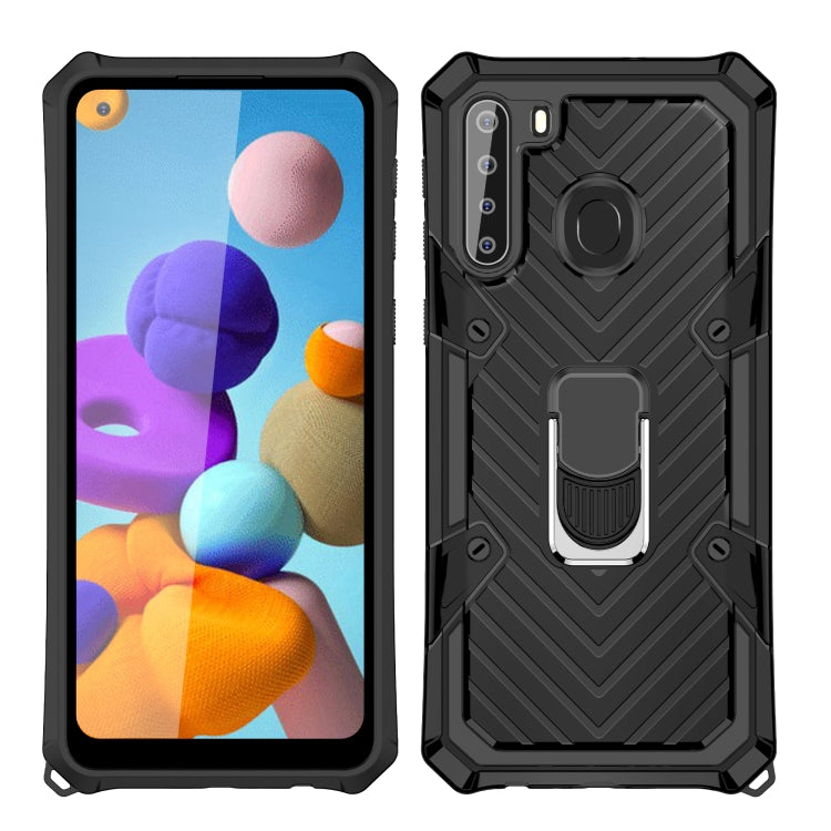 For Samsung Galaxy A21 Cool Armor PC + TPU Shockproof Case with 360 Degree Rotation Ring Holder