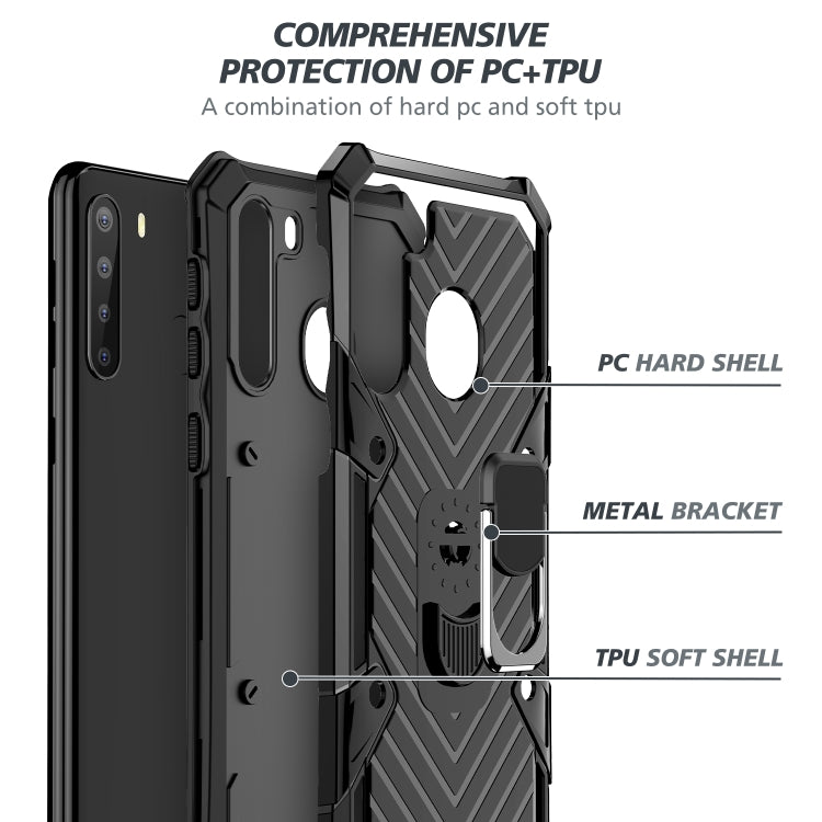 For Samsung Galaxy A21 Cool Armor PC + TPU Shockproof Case with 360 Degree Rotation Ring Holder