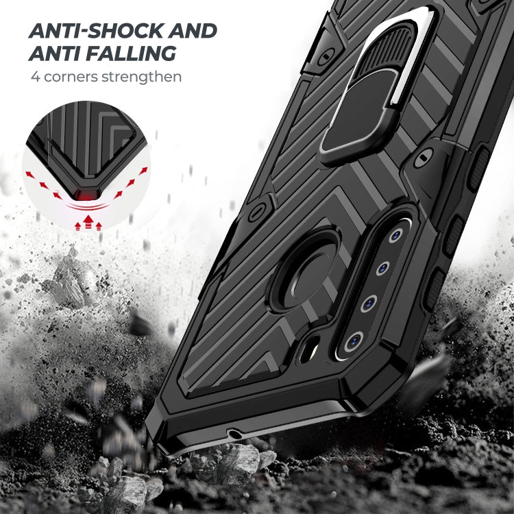 For Samsung Galaxy A21 Cool Armor PC + TPU Shockproof Case with 360 Degree Rotation Ring Holder