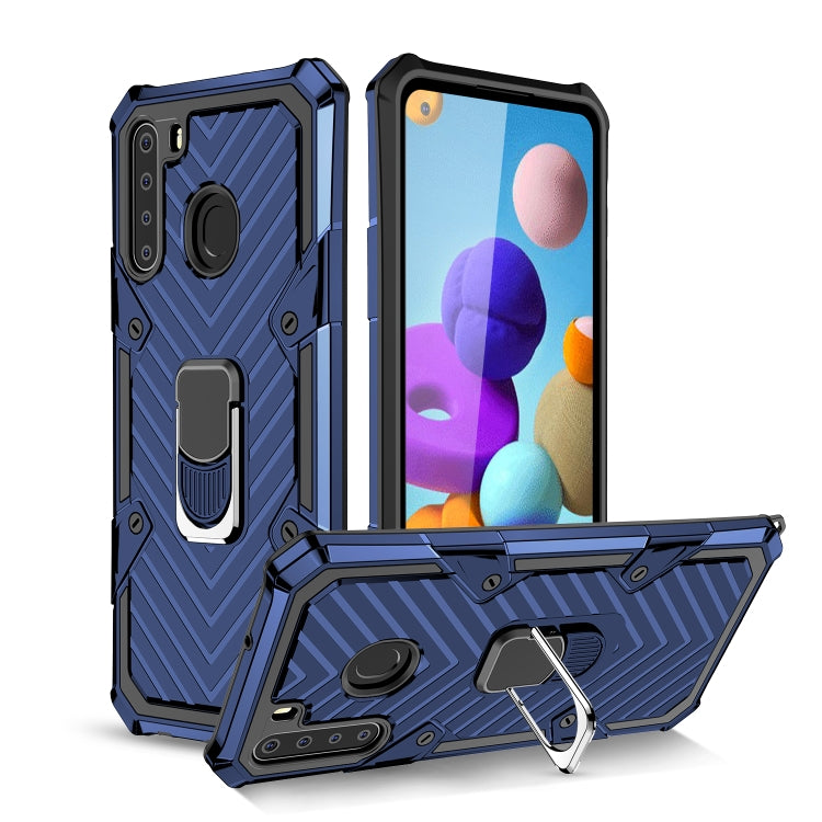 For Samsung Galaxy A21 Cool Armor PC + TPU Shockproof Case with 360 Degree Rotation Ring Holder