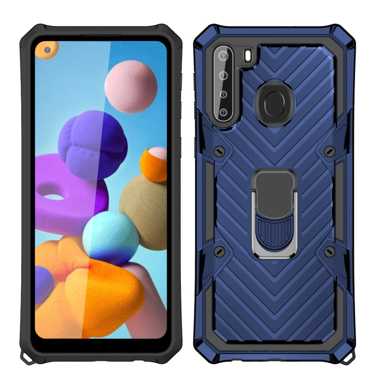 For Samsung Galaxy A21 Cool Armor PC + TPU Shockproof Case with 360 Degree Rotation Ring Holder