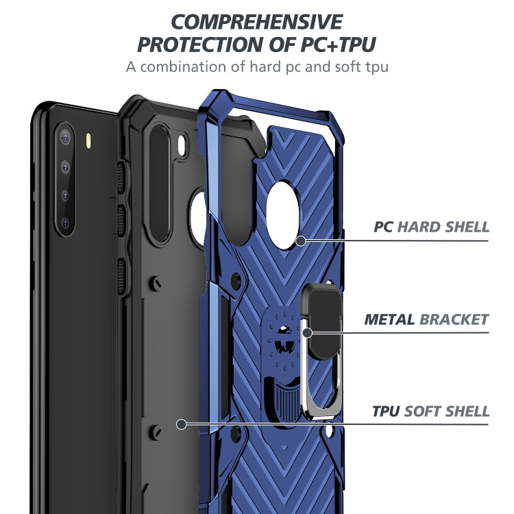 For Samsung Galaxy A21 Cool Armor PC + TPU Shockproof Case with 360 Degree Rotation Ring Holder