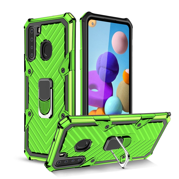 For Samsung Galaxy A21 Cool Armor PC + TPU Shockproof Case with 360 Degree Rotation Ring Holder