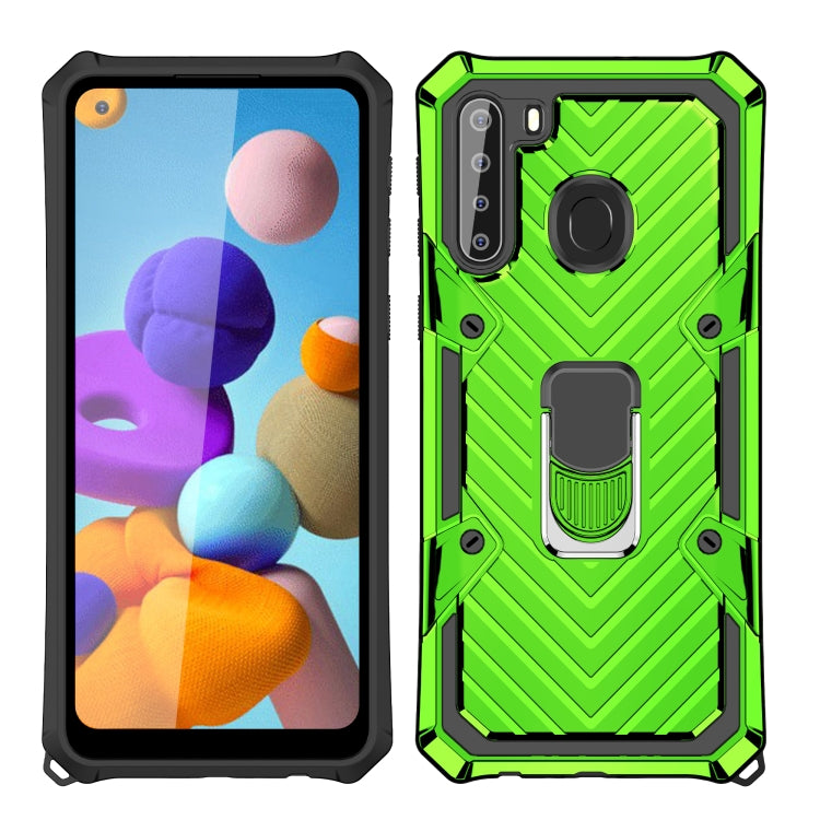 For Samsung Galaxy A21 Cool Armor PC + TPU Shockproof Case with 360 Degree Rotation Ring Holder