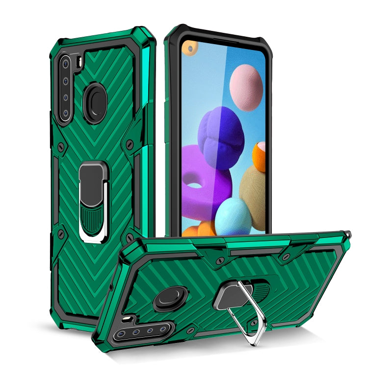 For Samsung Galaxy A21 Cool Armor PC + TPU Shockproof Case with 360 Degree Rotation Ring Holder