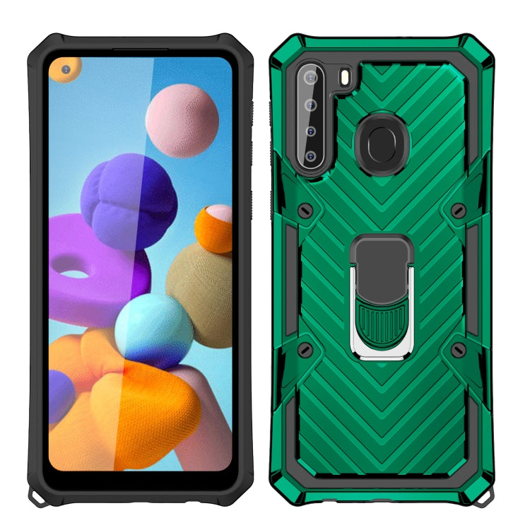 For Samsung Galaxy A21 Cool Armor PC + TPU Shockproof Case with 360 Degree Rotation Ring Holder