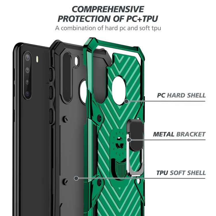 For Samsung Galaxy A21 Cool Armor PC + TPU Shockproof Case with 360 Degree Rotation Ring Holder