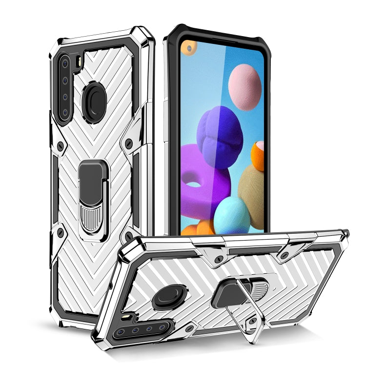 For Samsung Galaxy A21 Cool Armor PC + TPU Shockproof Case with 360 Degree Rotation Ring Holder