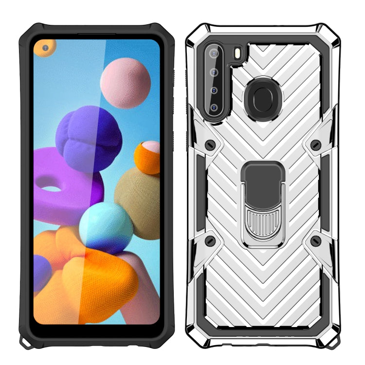 For Samsung Galaxy A21 Cool Armor PC + TPU Shockproof Case with 360 Degree Rotation Ring Holder