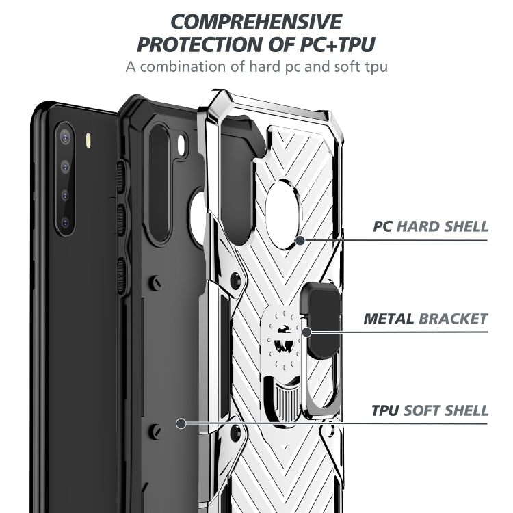 For Samsung Galaxy A21 Cool Armor PC + TPU Shockproof Case with 360 Degree Rotation Ring Holder