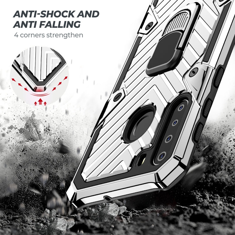 For Samsung Galaxy A21 Cool Armor PC + TPU Shockproof Case with 360 Degree Rotation Ring Holder