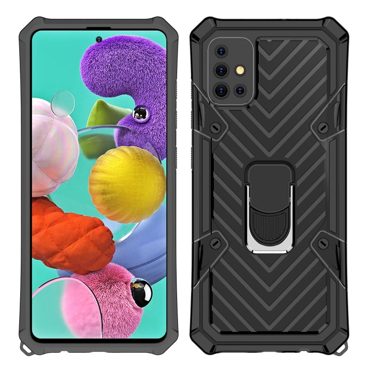 For Samsung Galaxy A51 Cool Armor PC + TPU Shockproof Case with 360 Degree Rotation Ring Holder