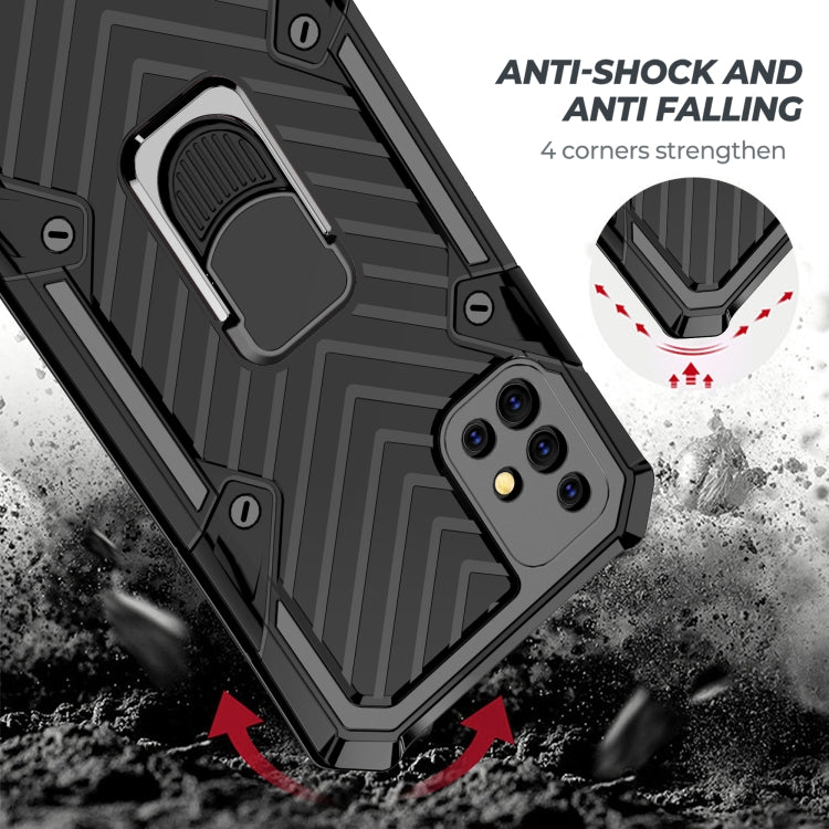 For Samsung Galaxy A51 Cool Armor PC + TPU Shockproof Case with 360 Degree Rotation Ring Holder