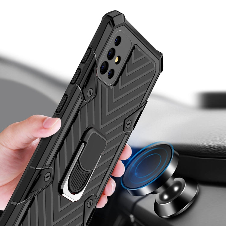 For Samsung Galaxy A51 Cool Armor PC + TPU Shockproof Case with 360 Degree Rotation Ring Holder