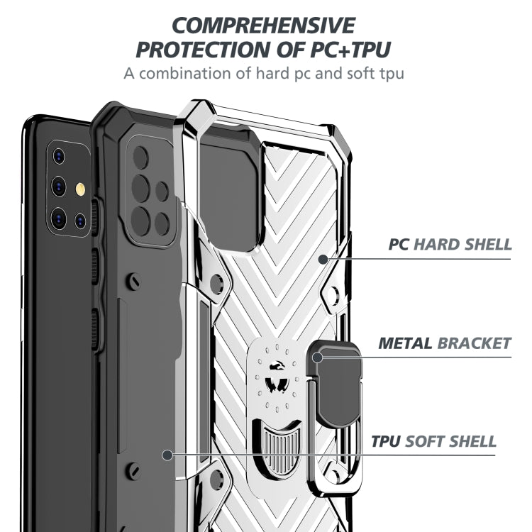 For Samsung Galaxy A51 Cool Armor PC + TPU Shockproof Case with 360 Degree Rotation Ring Holder