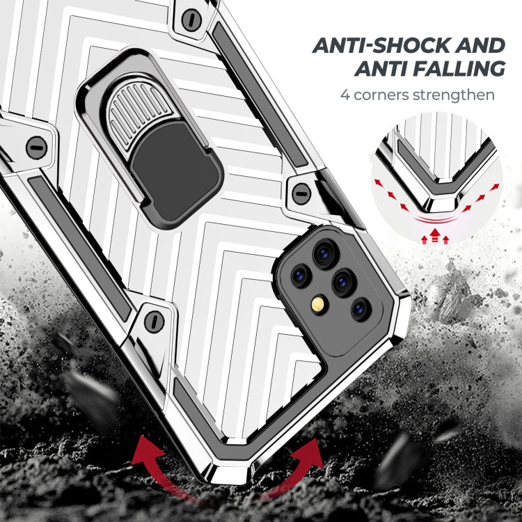 For Samsung Galaxy A51 Cool Armor PC + TPU Shockproof Case with 360 Degree Rotation Ring Holder