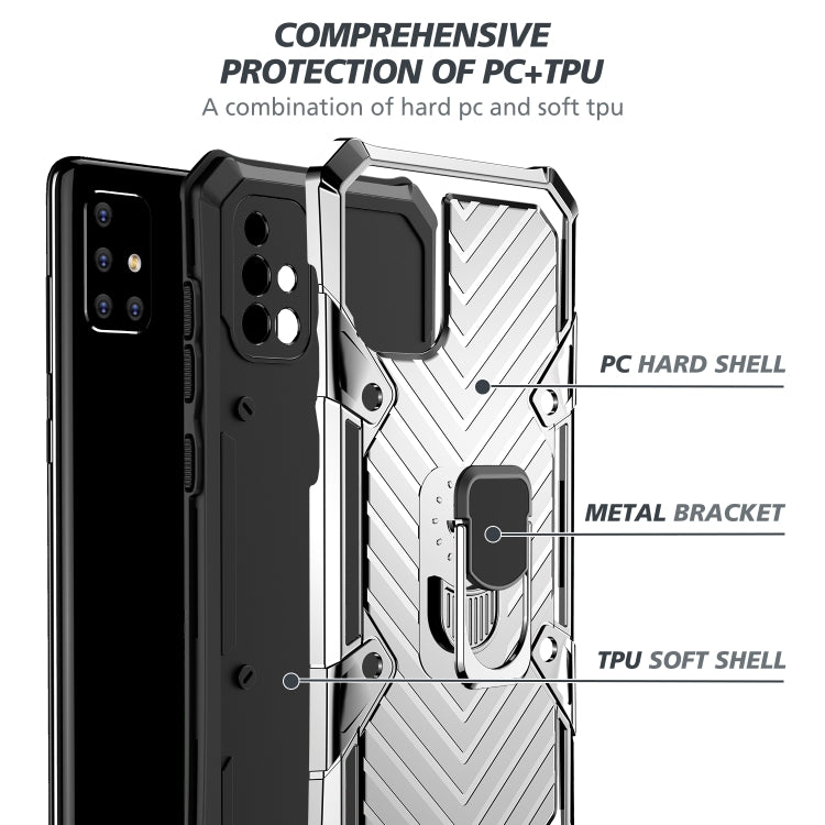 For Samsung Galaxy A71 Cool Armor PC + TPU Shockproof Case with 360 Degree Rotation Ring Holder