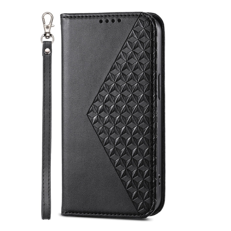 For iPhone 16 Pro Max Cubic Grid Calf Texture Magnetic Leather Phone Case