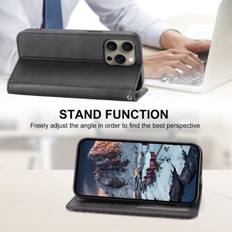 For iPhone 16 Pro Max Cubic Grid Calf Texture Magnetic Leather Phone Case