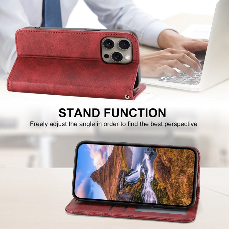 For iPhone 16 Pro Max Cubic Grid Calf Texture Magnetic Leather Phone Case