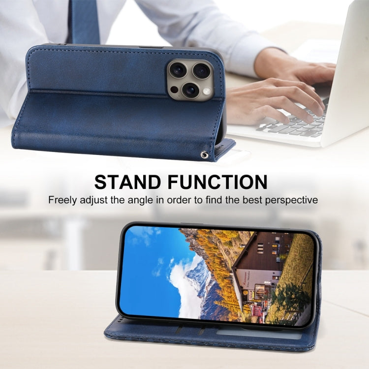 For iPhone 16 Pro Max Cubic Grid Calf Texture Magnetic Leather Phone Case