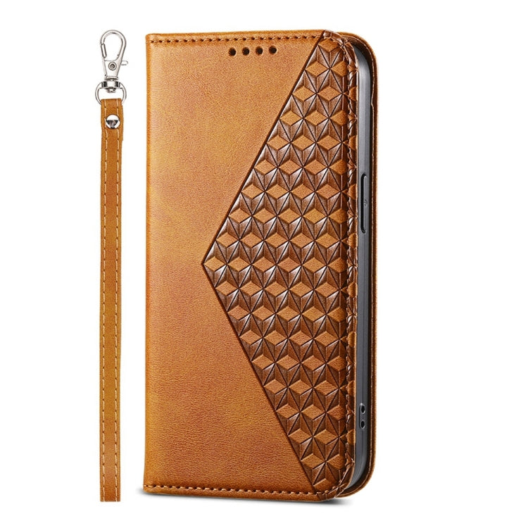 For iPhone 16 Cubic Grid Calf Texture Magnetic Leather Phone Case