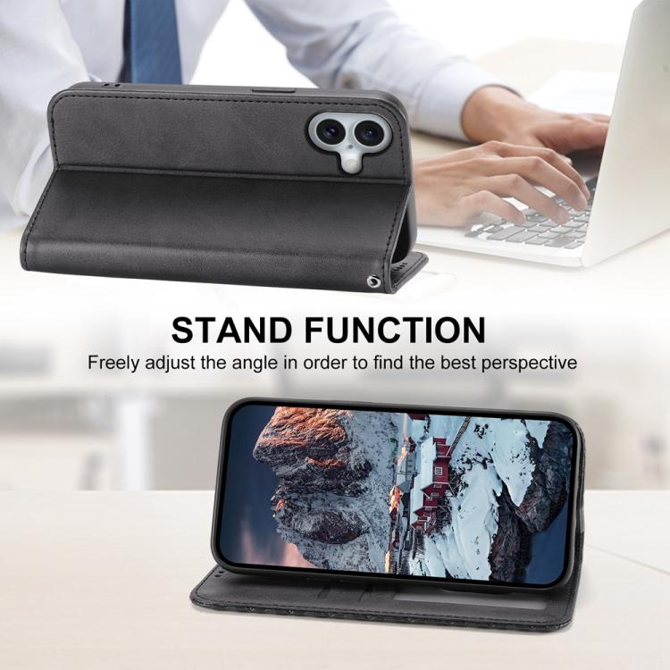 For iPhone 17 Cubic Grid Calf Texture Magnetic Leather Phone Case