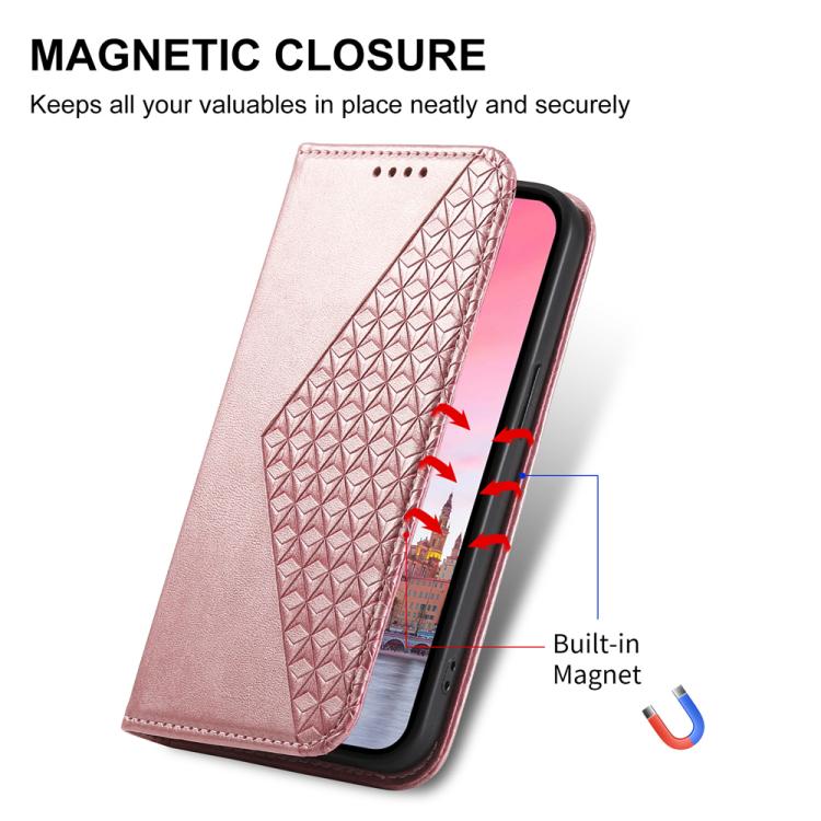 For iPhone 17 Cubic Grid Calf Texture Magnetic Leather Phone Case