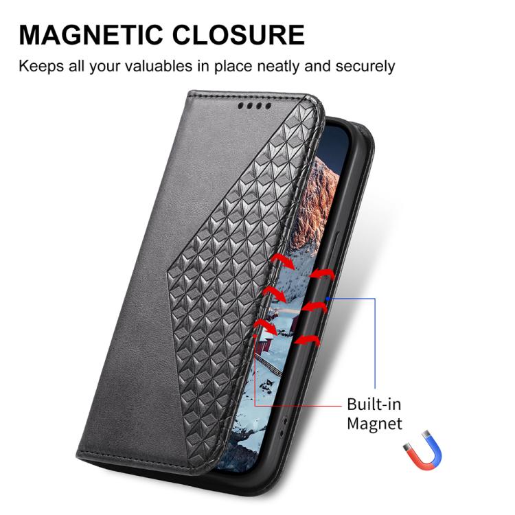 For iPhone 17 Pro Max Cubic Grid Calf Texture Magnetic Leather Phone Case