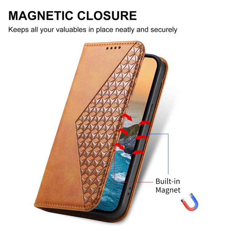 For iPhone 17 Pro Max Cubic Grid Calf Texture Magnetic Leather Phone Case