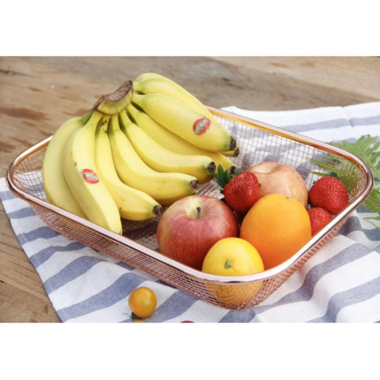 Household Creative Rectangular Kitchen Stainless Steel Fruit Vegetable Storage Basket Hollowed Drain Washing Box, Size:S