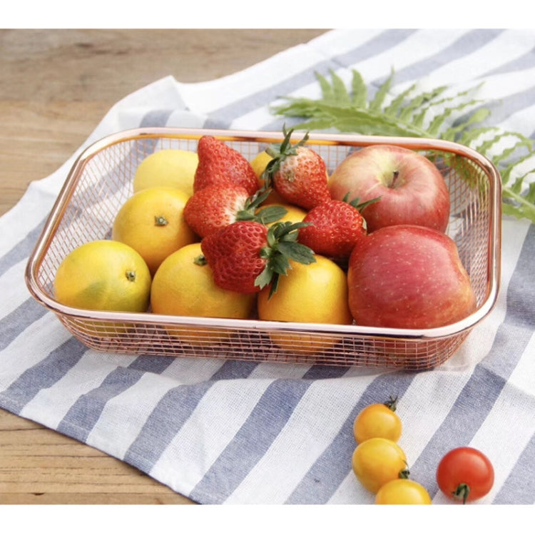 Household Creative Rectangular Kitchen Stainless Steel Fruit Vegetable Storage Basket Hollowed Drain Washing Box, Size:S