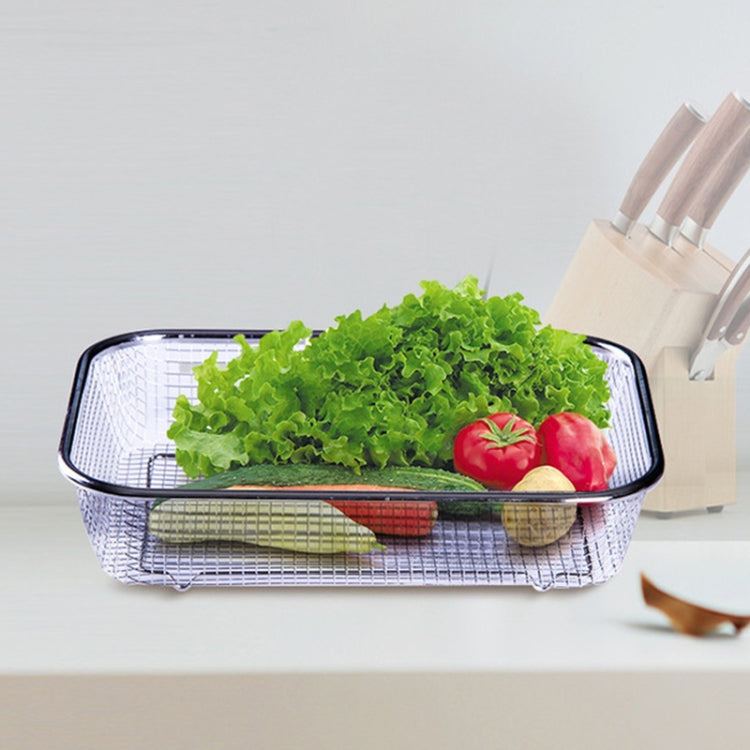 Household Creative Rectangular Kitchen Stainless Steel Fruit Vegetable Storage Basket Hollowed Drain Washing Box, Size:S