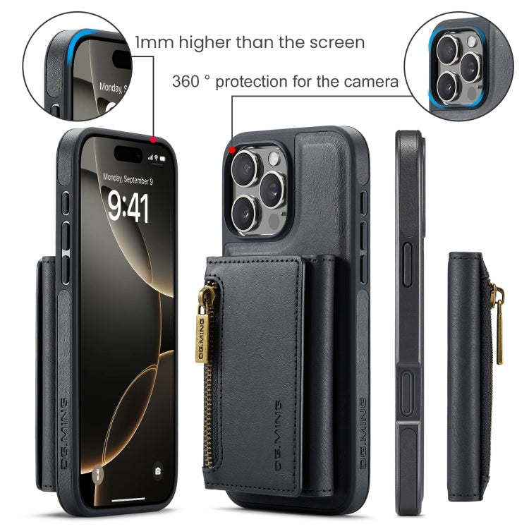 For iPhone 16 Pro Max DG.MING M5 Series Zip RFID Multi Card Detachable Leather Phone Case