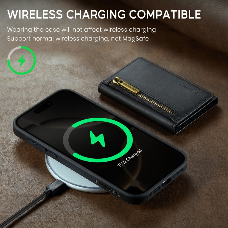 For iPhone 16 Pro Max DG.MING M5 Series Zip RFID Multi Card Detachable Leather Phone Case