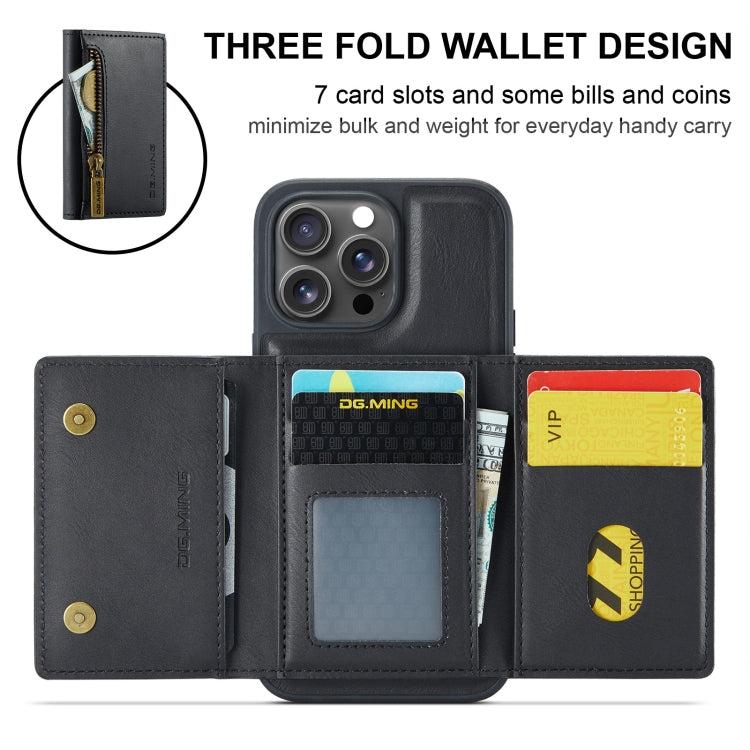For iPhone 16 Pro Max DG.MING M5 Series Zip RFID Multi Card Detachable Leather Phone Case