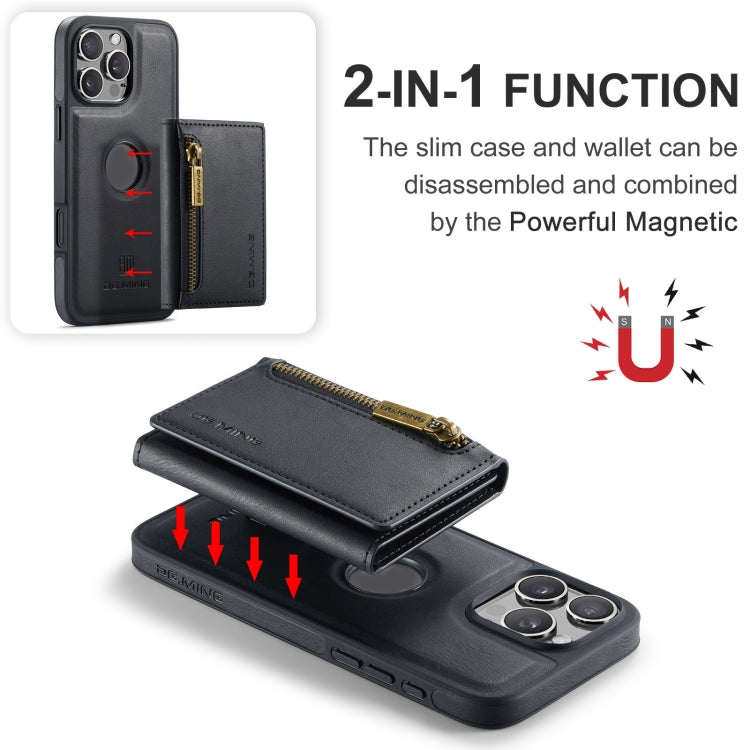 For iPhone 16 Pro Max DG.MING M5 Series Zip RFID Multi Card Detachable Leather Phone Case