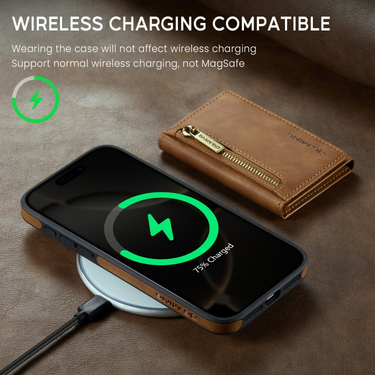 For iPhone 16 Pro Max DG.MING M5 Series Zip RFID Multi Card Detachable Leather Phone Case