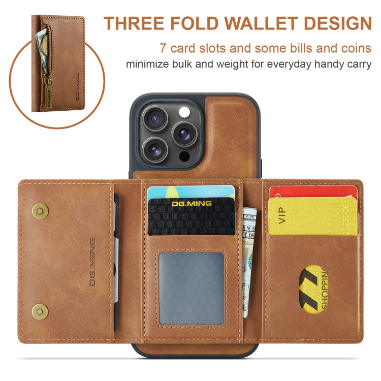 For iPhone 16 Pro Max DG.MING M5 Series Zip RFID Multi Card Detachable Leather Phone Case