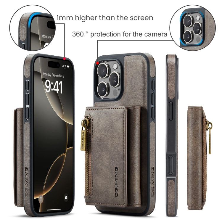 For iPhone 16 Pro Max DG.MING M5 Series Zip RFID Multi Card Detachable Leather Phone Case