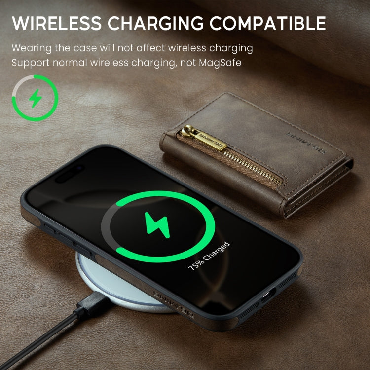 For iPhone 16 Pro Max DG.MING M5 Series Zip RFID Multi Card Detachable Leather Phone Case