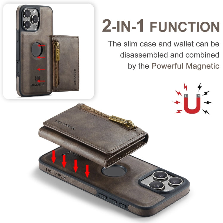 For iPhone 16 Pro Max DG.MING M5 Series Zip RFID Multi Card Detachable Leather Phone Case