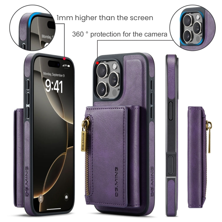 For iPhone 16 Pro Max DG.MING M5 Series Zip RFID Multi Card Detachable Leather Phone Case
