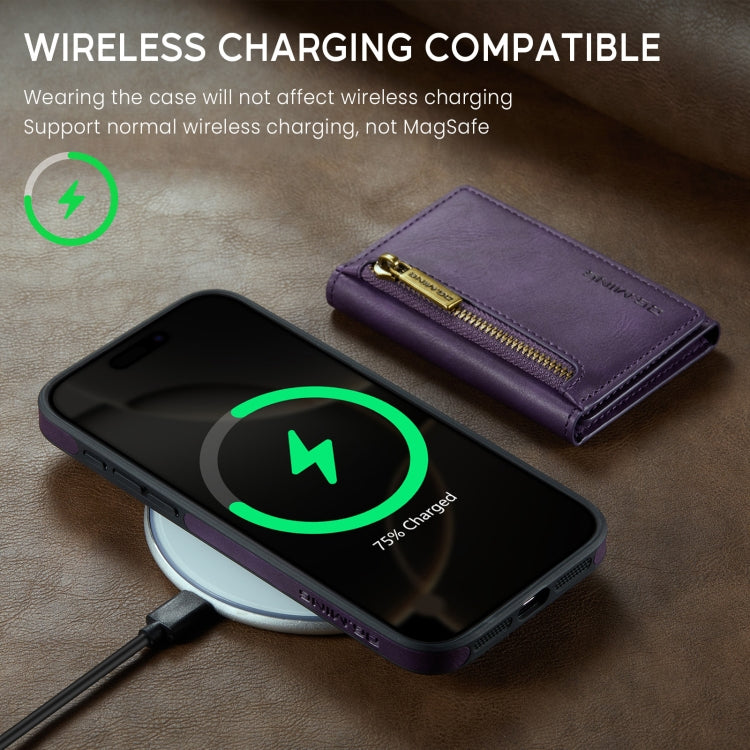 For iPhone 16 Pro Max DG.MING M5 Series Zip RFID Multi Card Detachable Leather Phone Case